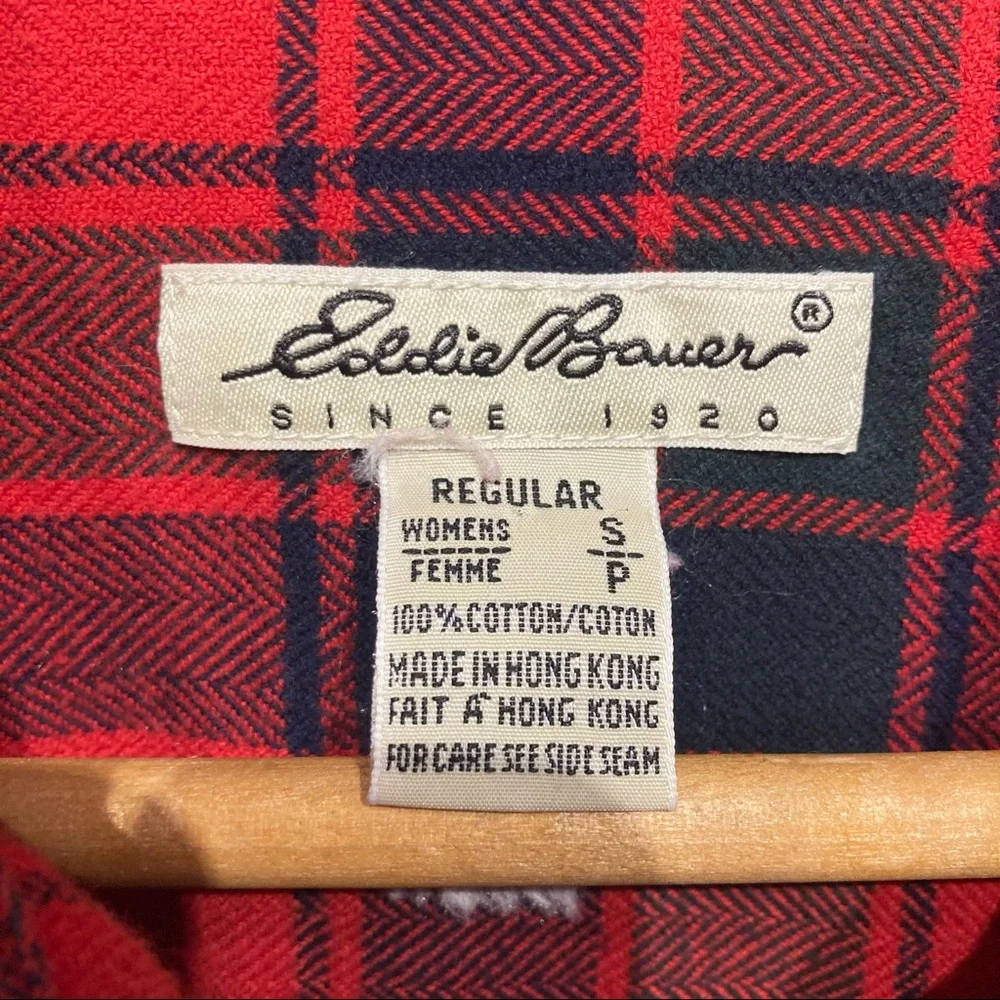 Eddie Bauer Red & Black Plaid Button up shirt_10